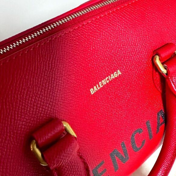 $2420 BALENCIAGA Ville Small Red Bowling 2 way Bag Yellow Interior - Picture 5 of 13